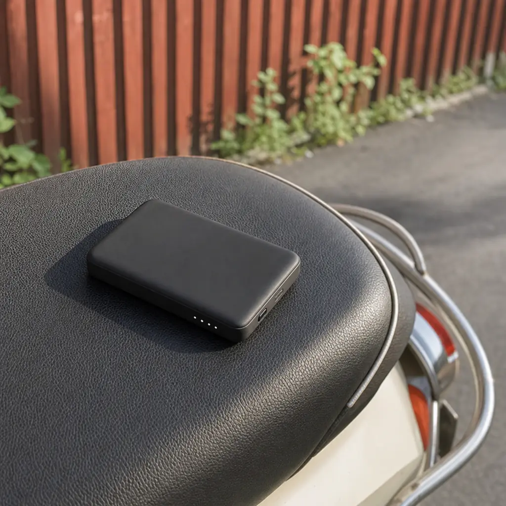 GPS-tracker installerad under mopedsadel