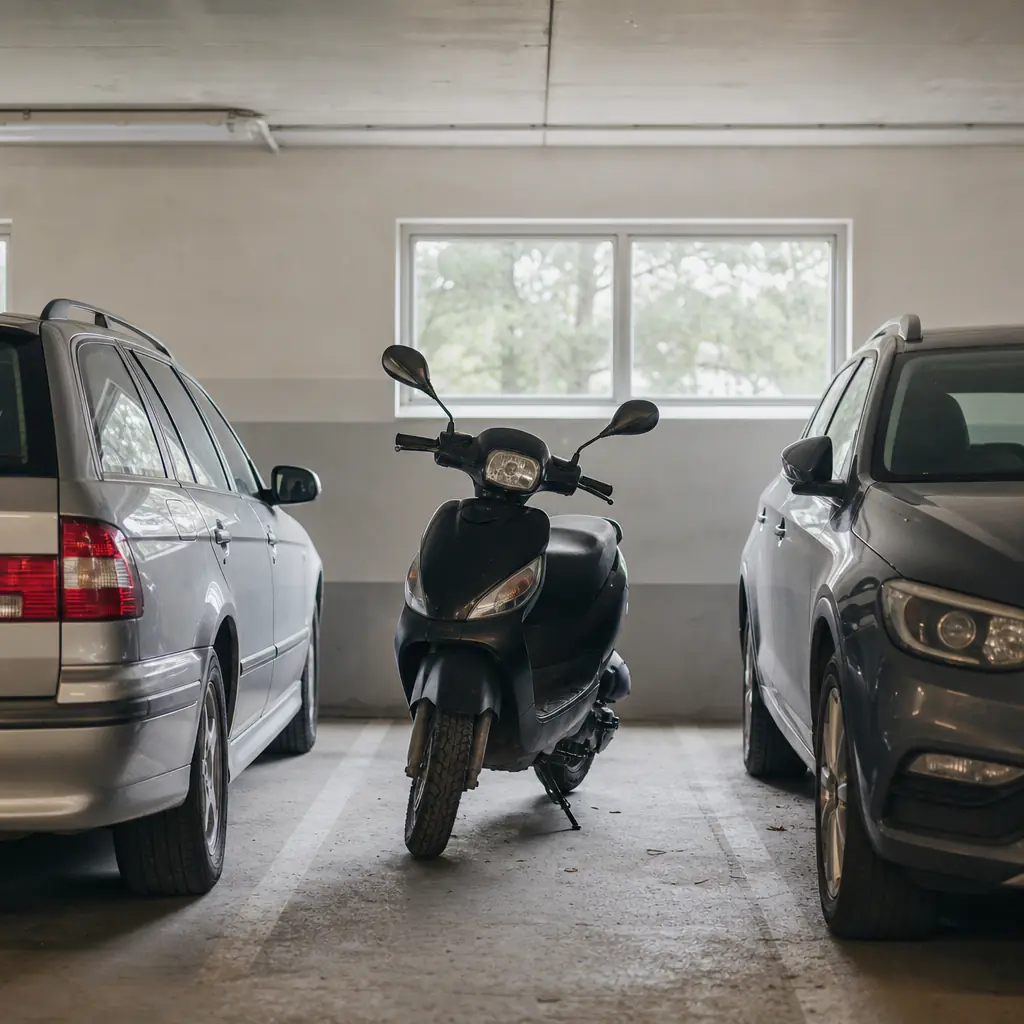 Låst moped utanför port