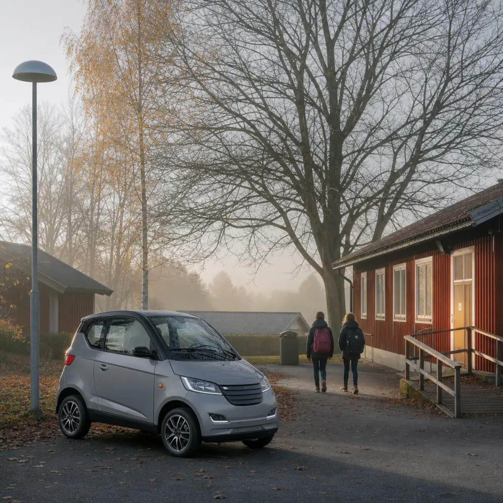 Mopedbil parkerad utanför villa
