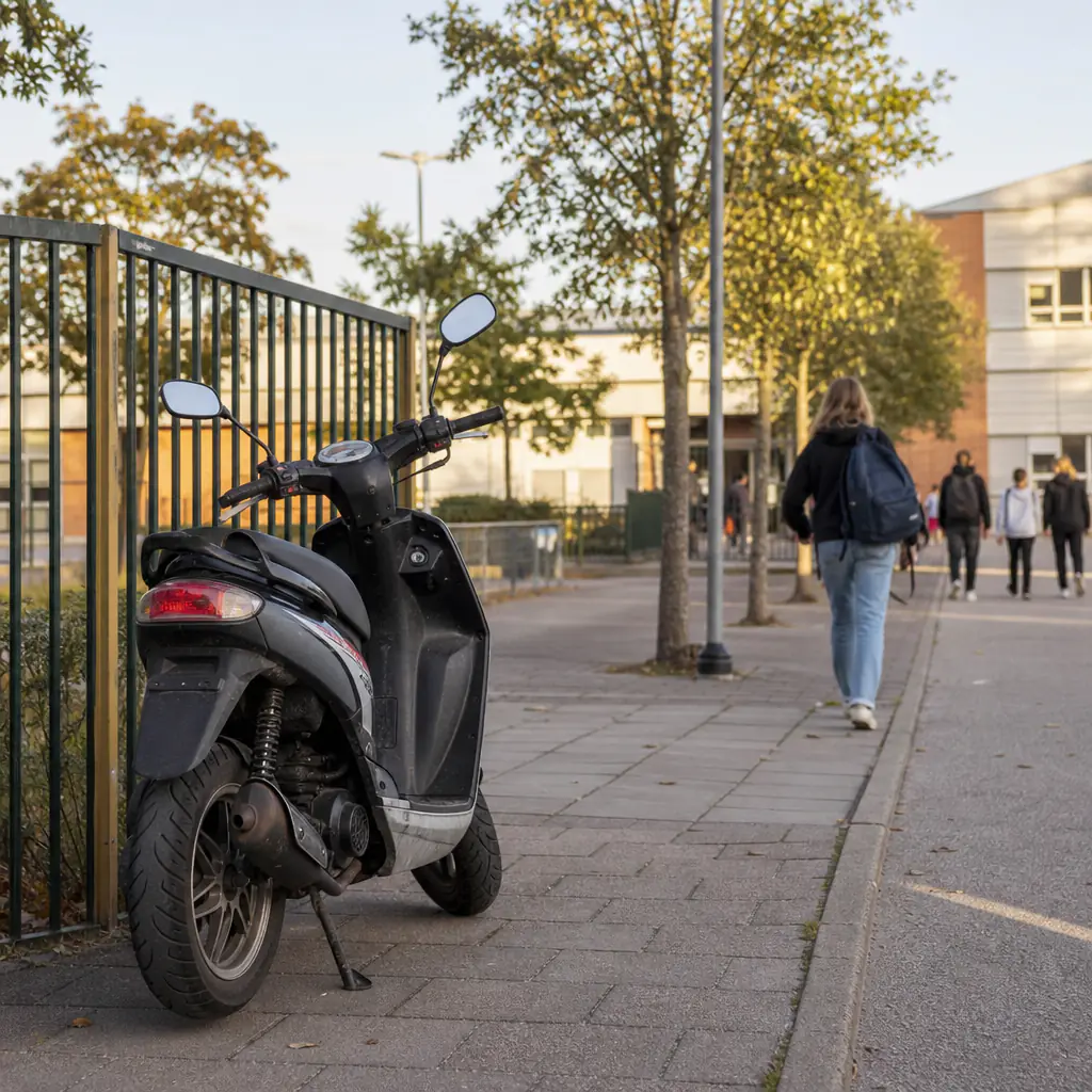 Klass 2-moped parkerad vid villabacke