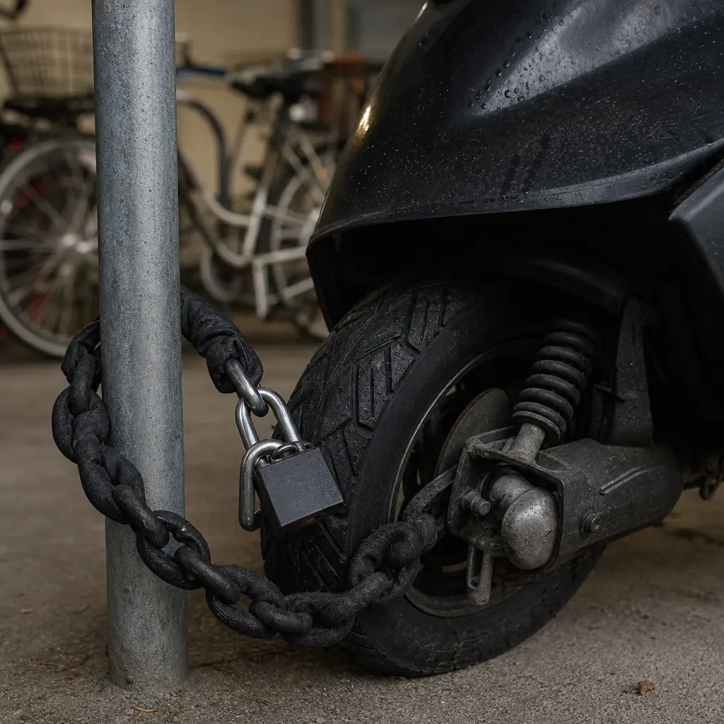 Bygellås runt mopedhjul