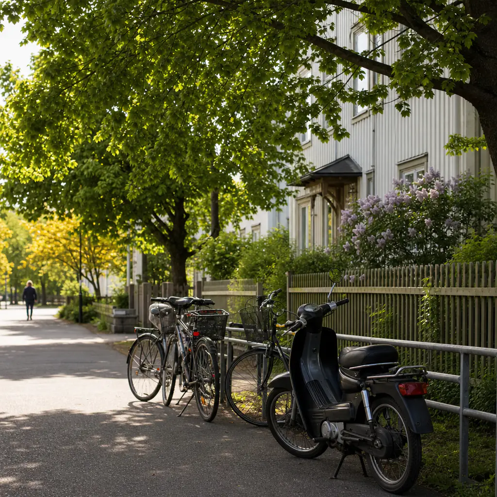 Moped parkerad bredvid en hund i ett vardagligt vardagsmotiv