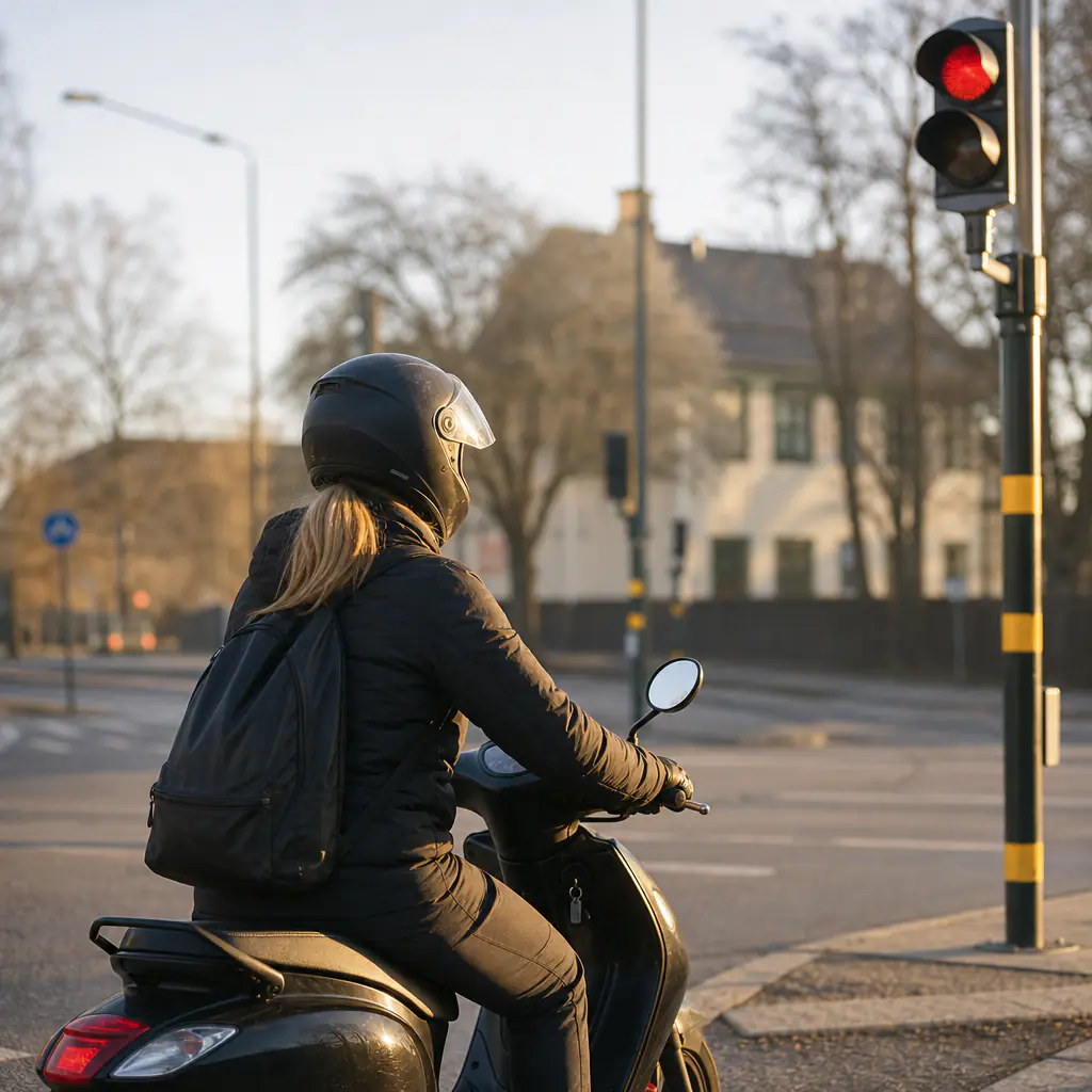 Moped parkerad framför försäkringsbevis